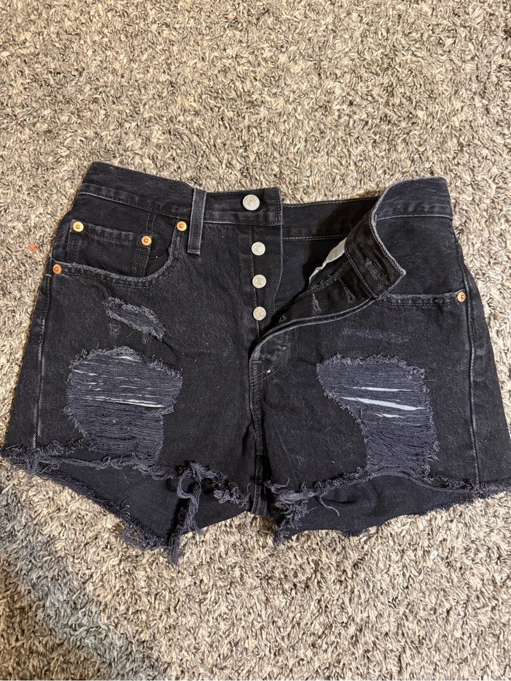 Signature by Levi Strauss Black Distressed Button-Fly Denim Shorts